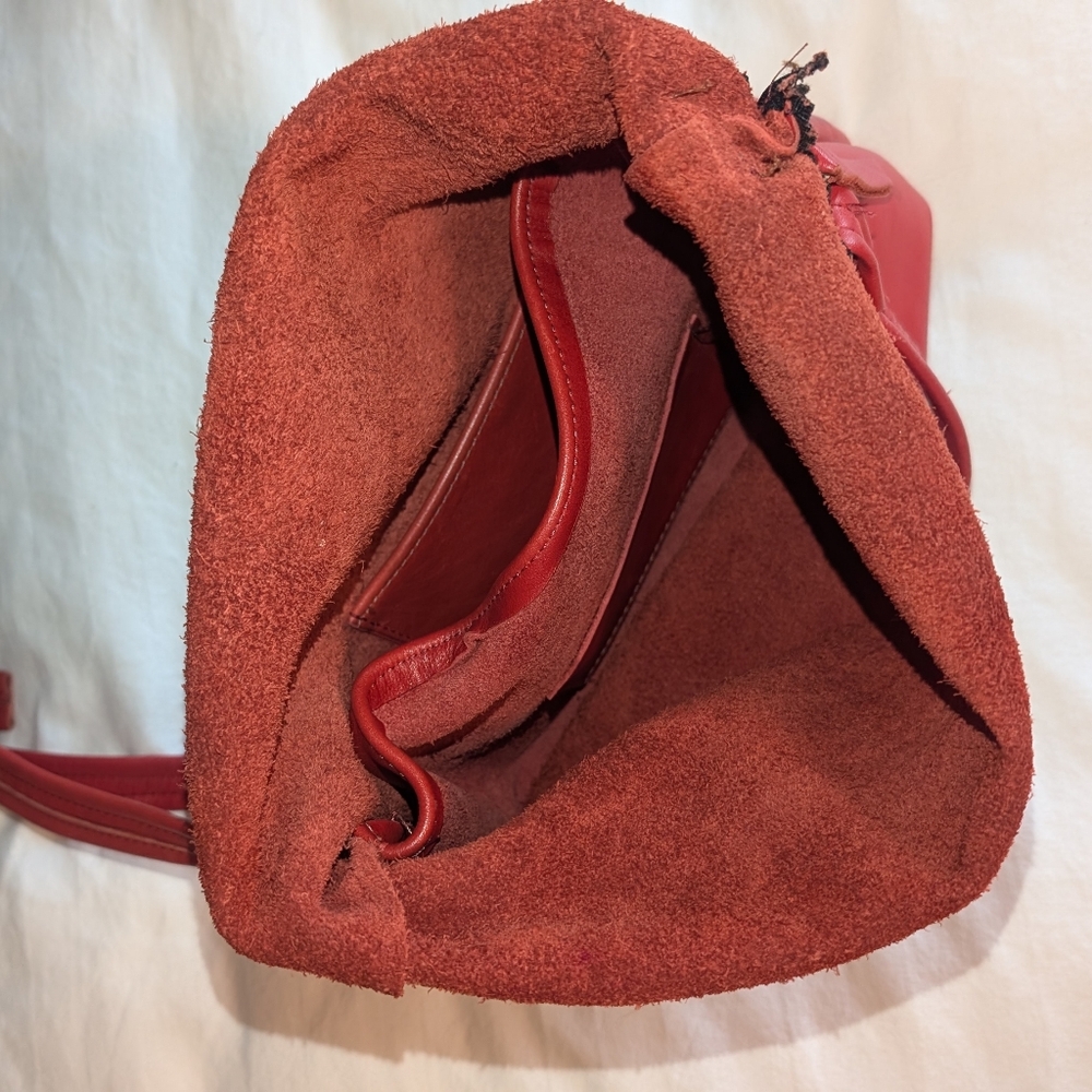 12" Red Leather Handbag Shoulder Bag